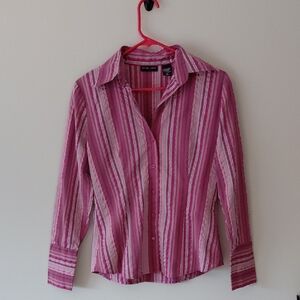 New York & Company Pink Striped Button Down Shirt